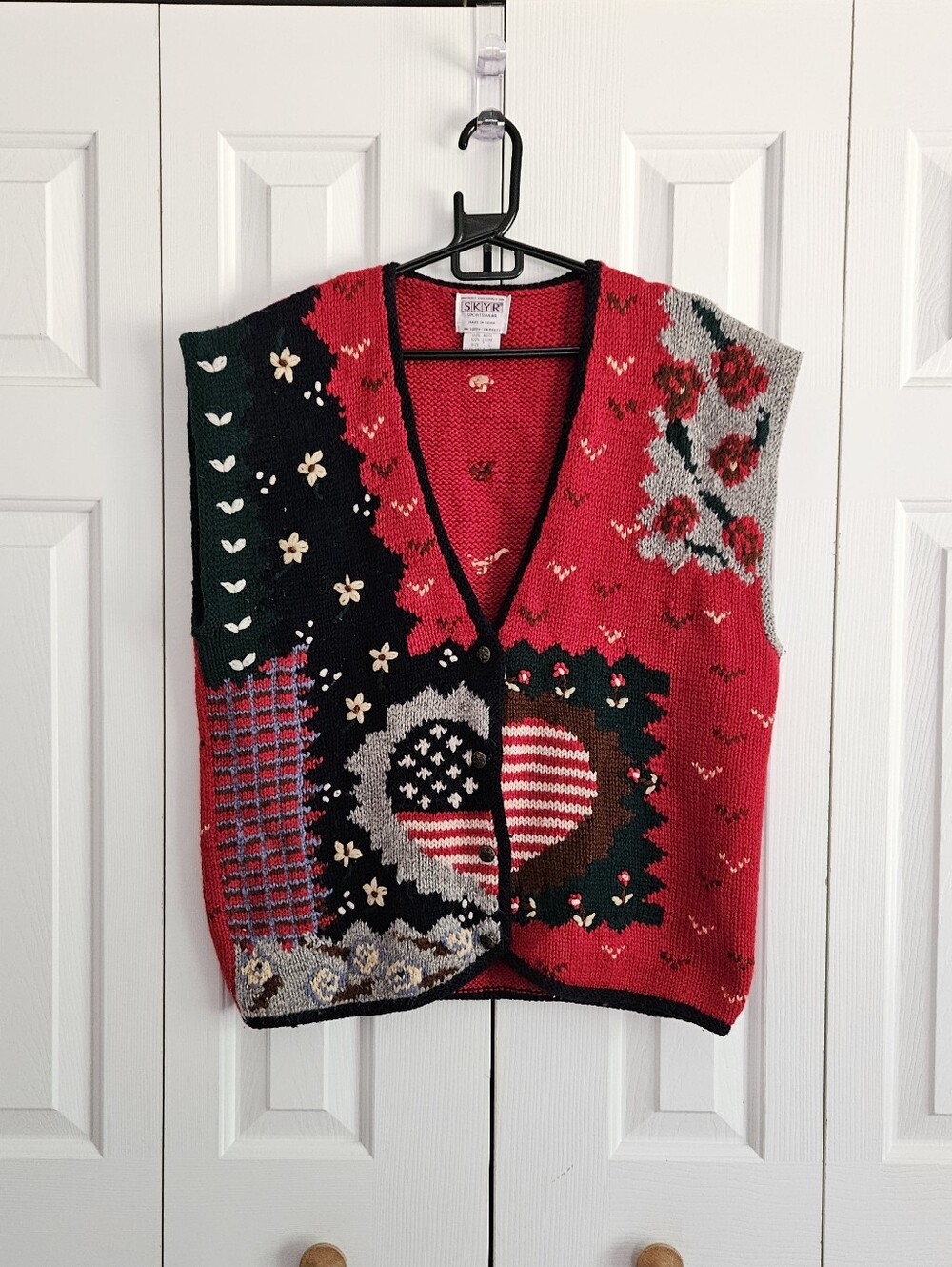 Hand Knit SKYR Patchwork Heart V-Neck Sweater Vest